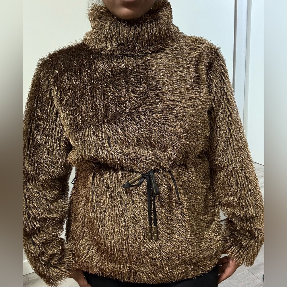 Joseph Ribkoff Brown/Gold Shag Turtleneck Sweater